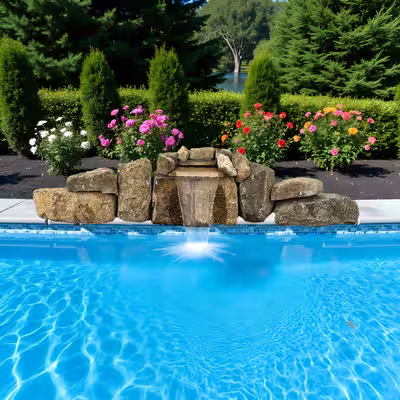 Real stone waterfall system kit 1024 built into a residential pool