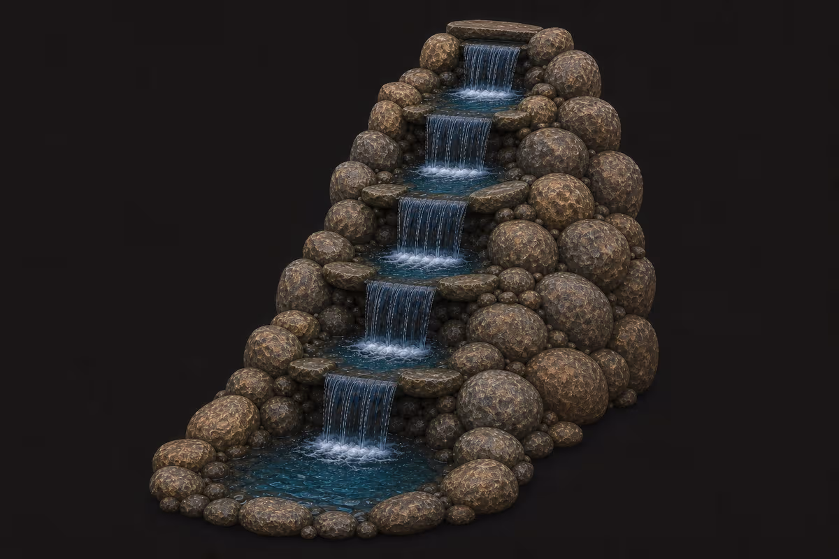 AWS natural stone multi-tier waterfall illustration