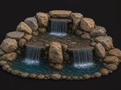 AWS natural stone two-tier split waterfall illustration