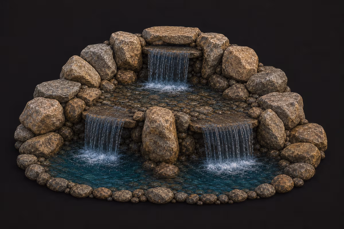 AWS natural stone two-tier split waterfall illustration