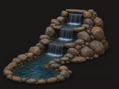 AWS natural stone three-tier waterfall and stream illustration