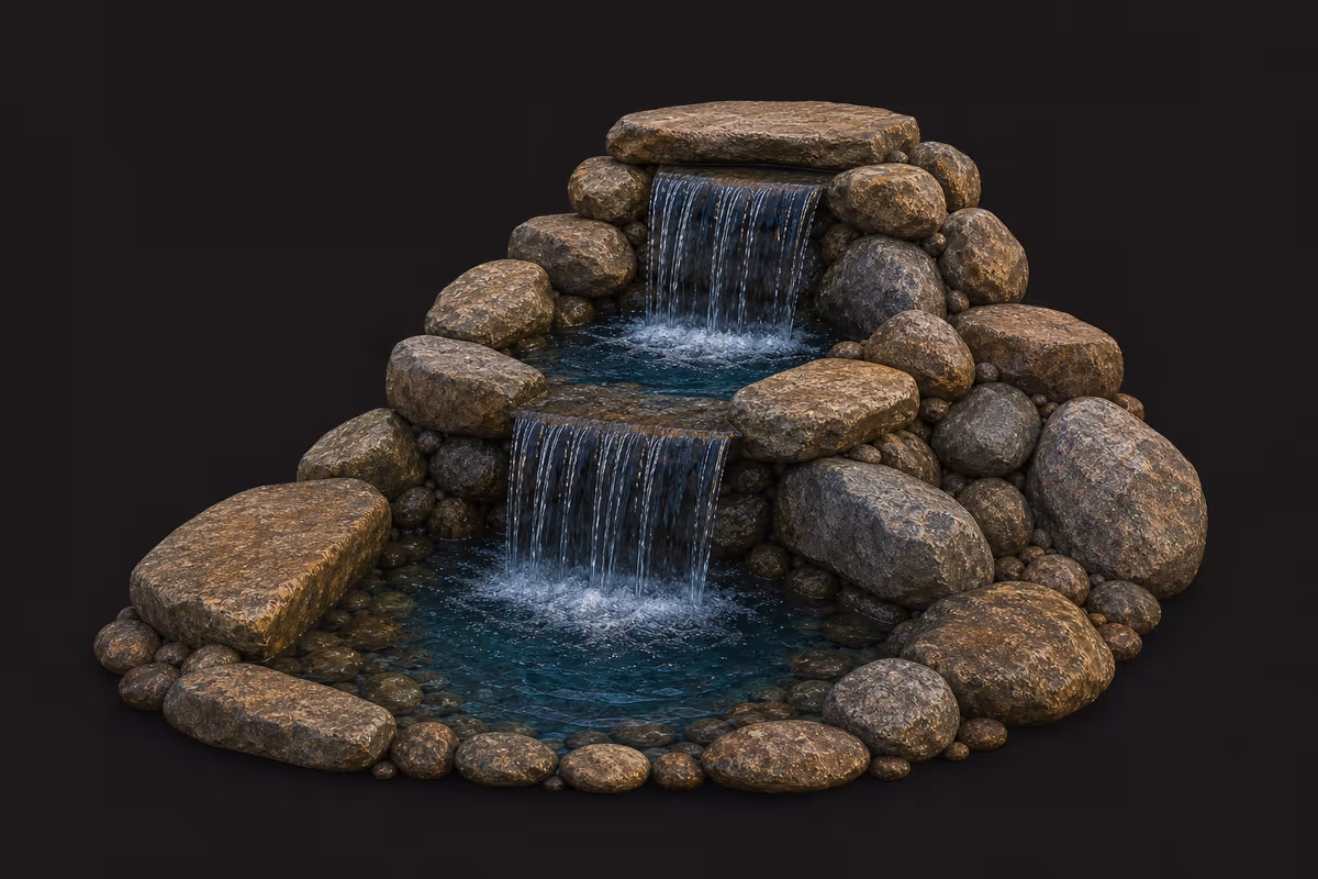 AWS natural stone two-tier waterfall illustration